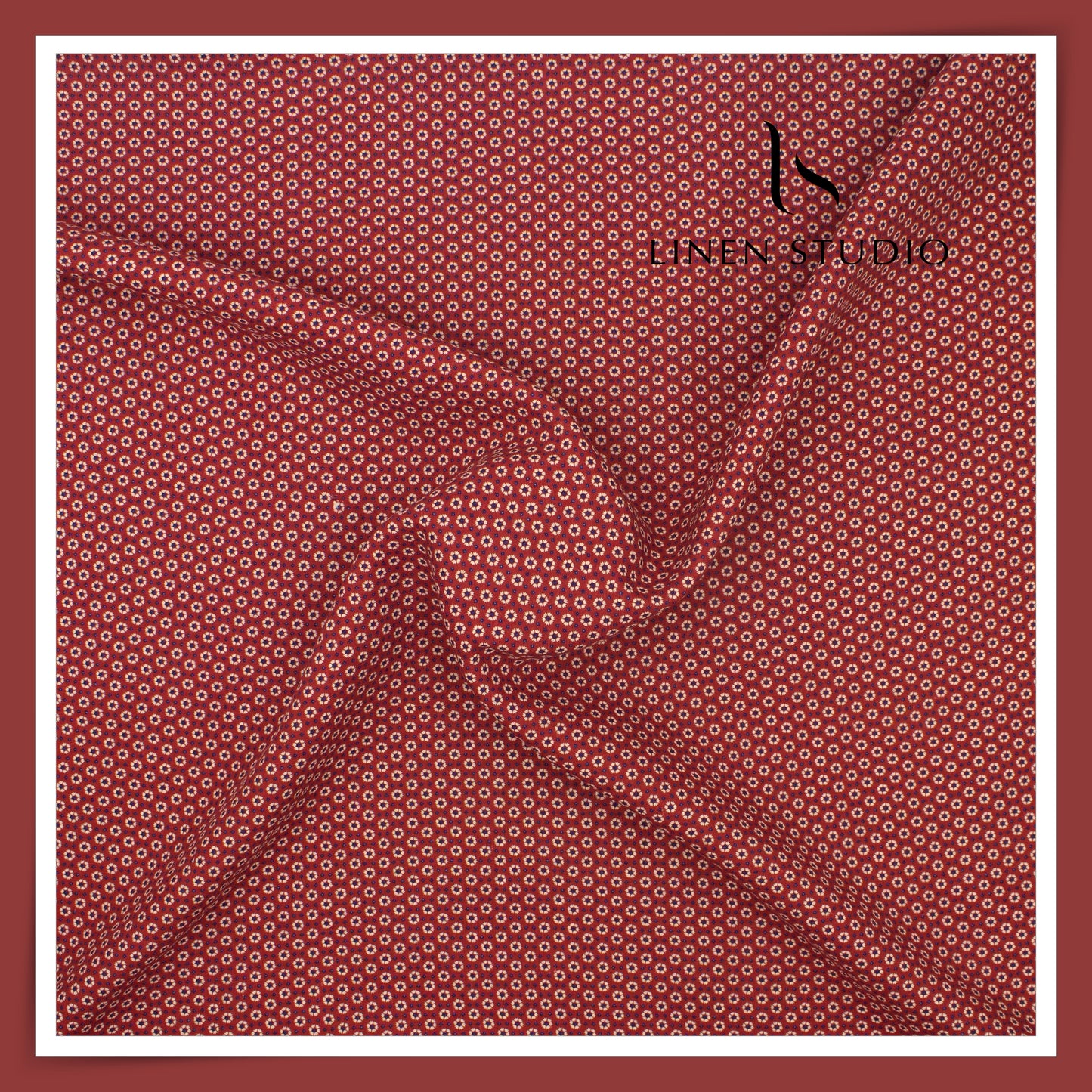 60 Lea Pure Linen Printed Shirting by Burgoyne Ireland - Red Phool (NEW)