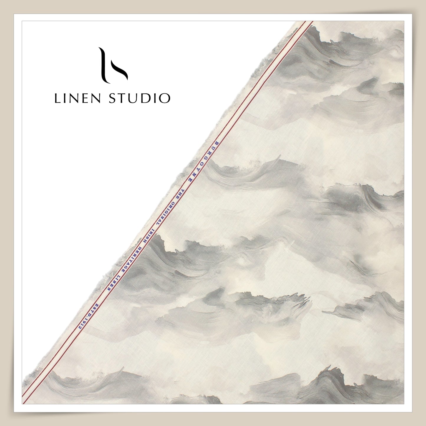 60 Lea Pure Linen Printed Shirting by Burgoyne Ireland - Cream & Grey Clouds (NEW)