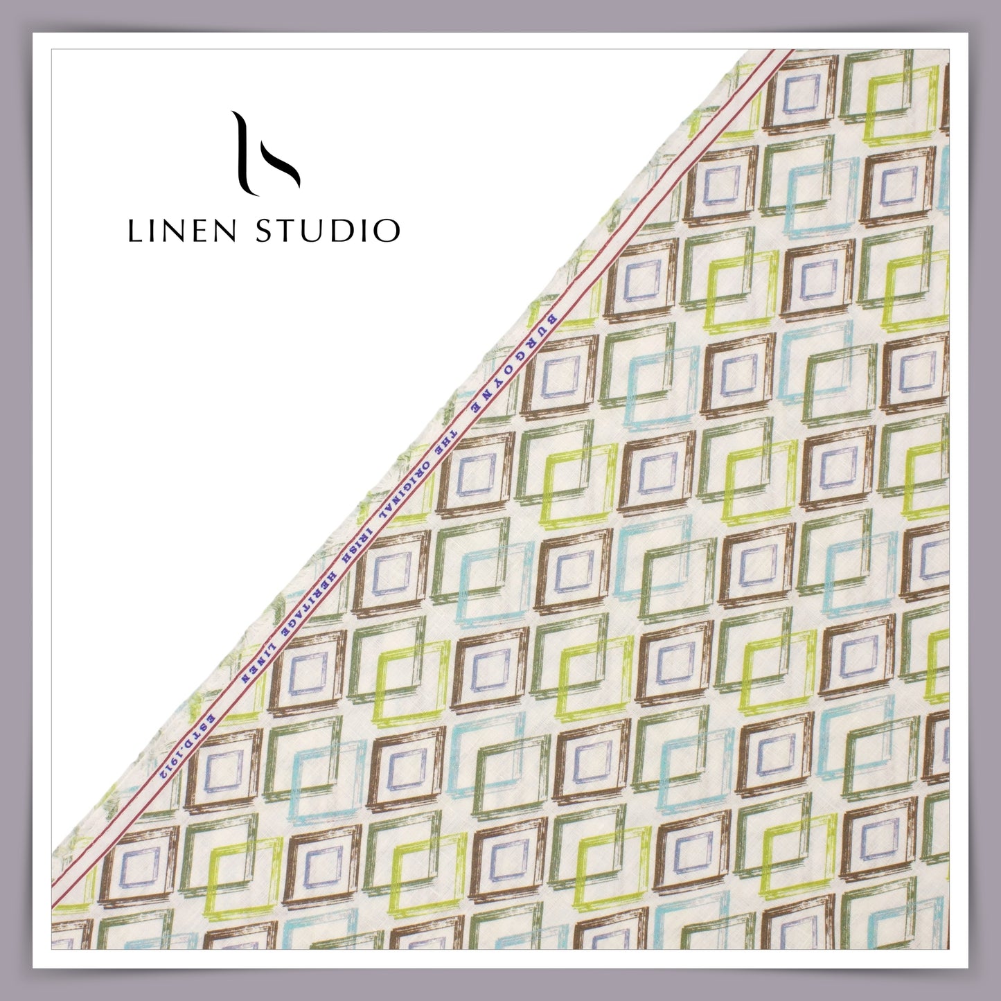 Burgoyne 60 Lea Premium Linen Printed Shirting -  Multicolour Rectangles (NEW)