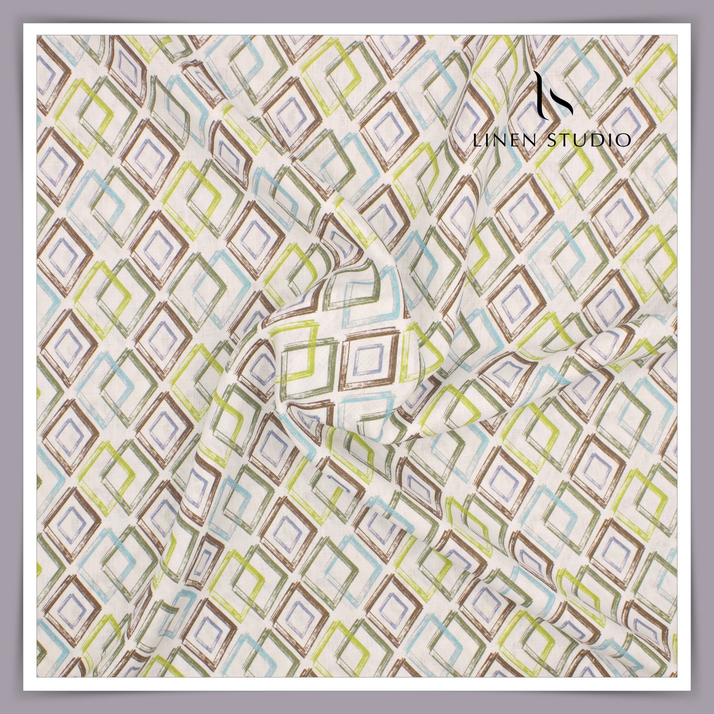 Burgoyne 60 Lea Premium Linen Printed Shirting -  Multicolour Rectangles (NEW)