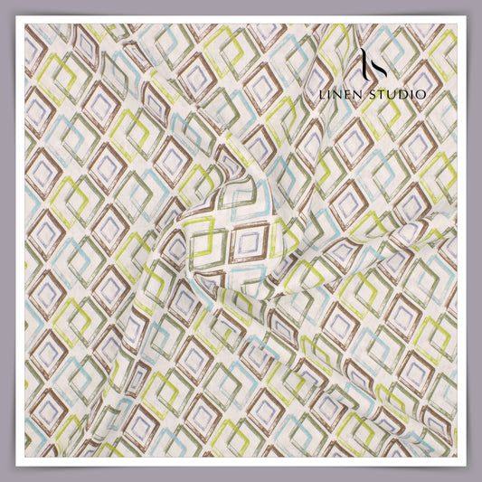 Burgoyne 60 Lea Premium Linen Printed Shirting -  Multicolour Rectangles (NEW)