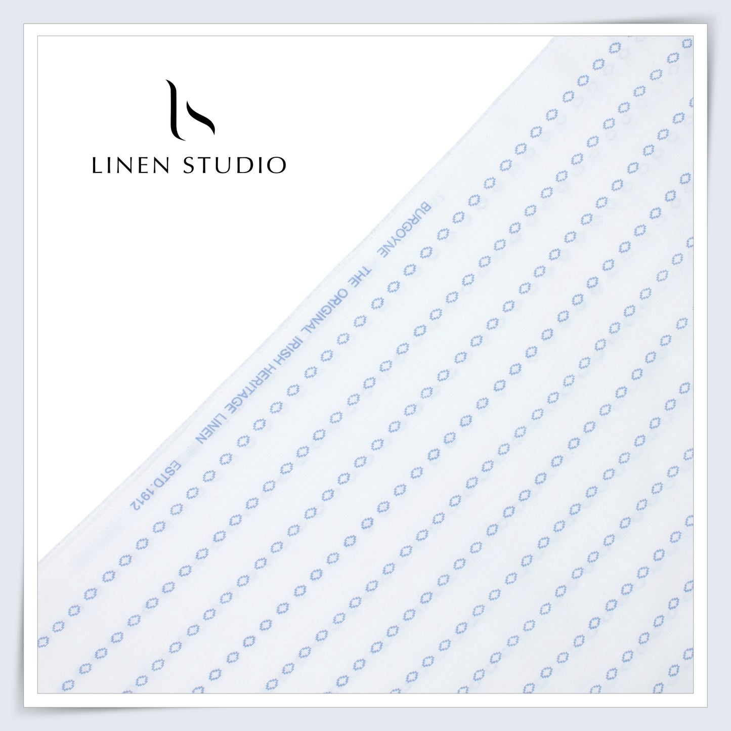 60 Lea Printed Linen Shirting by Burgoyne - White & Blue Stripes (NEW)