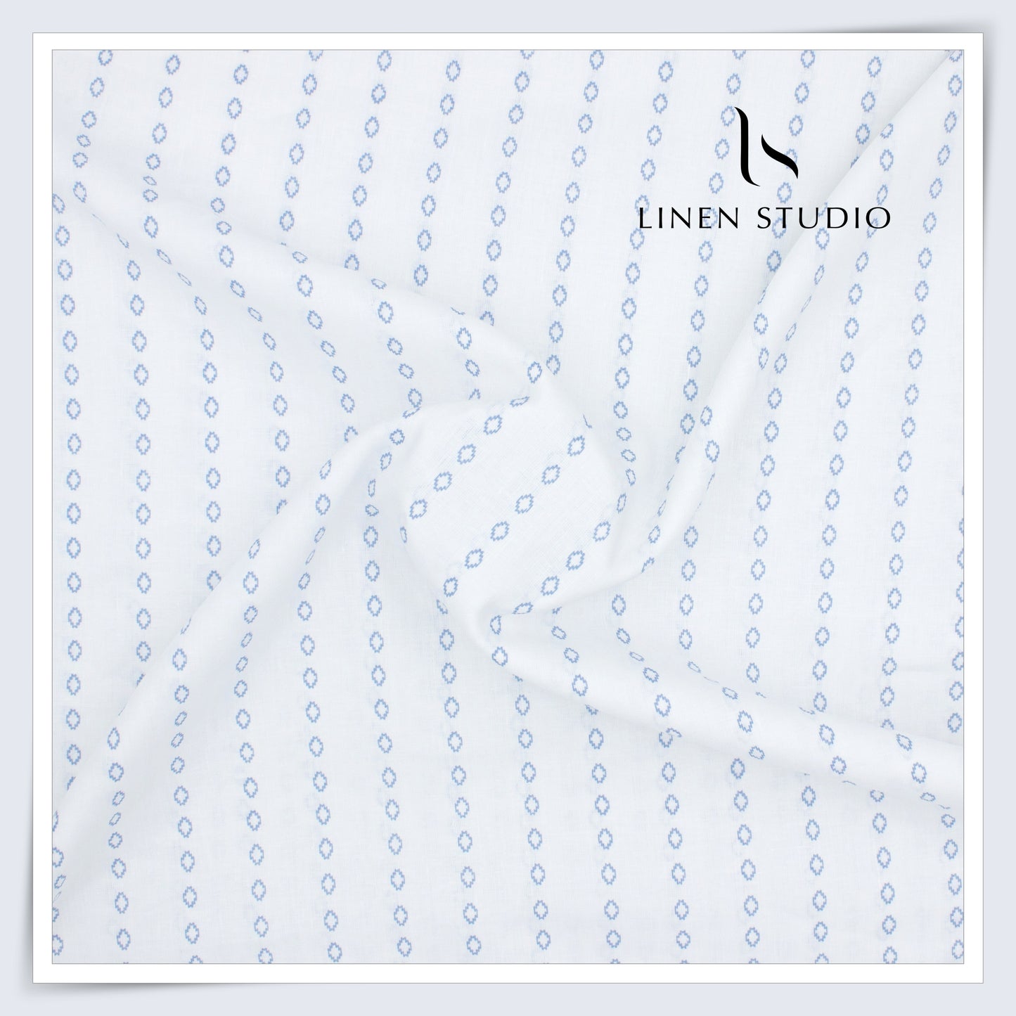 60 Lea Printed Linen Shirting by Burgoyne - White & Blue Stripes (NEW)