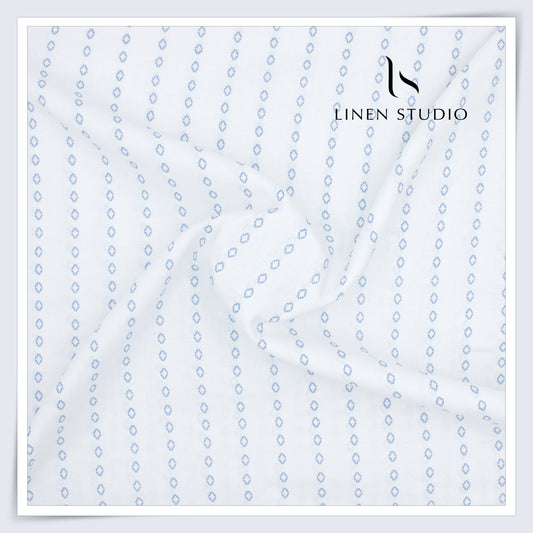 60 Lea Printed Linen Shirting by Burgoyne - White & Blue Stripes (NEW)