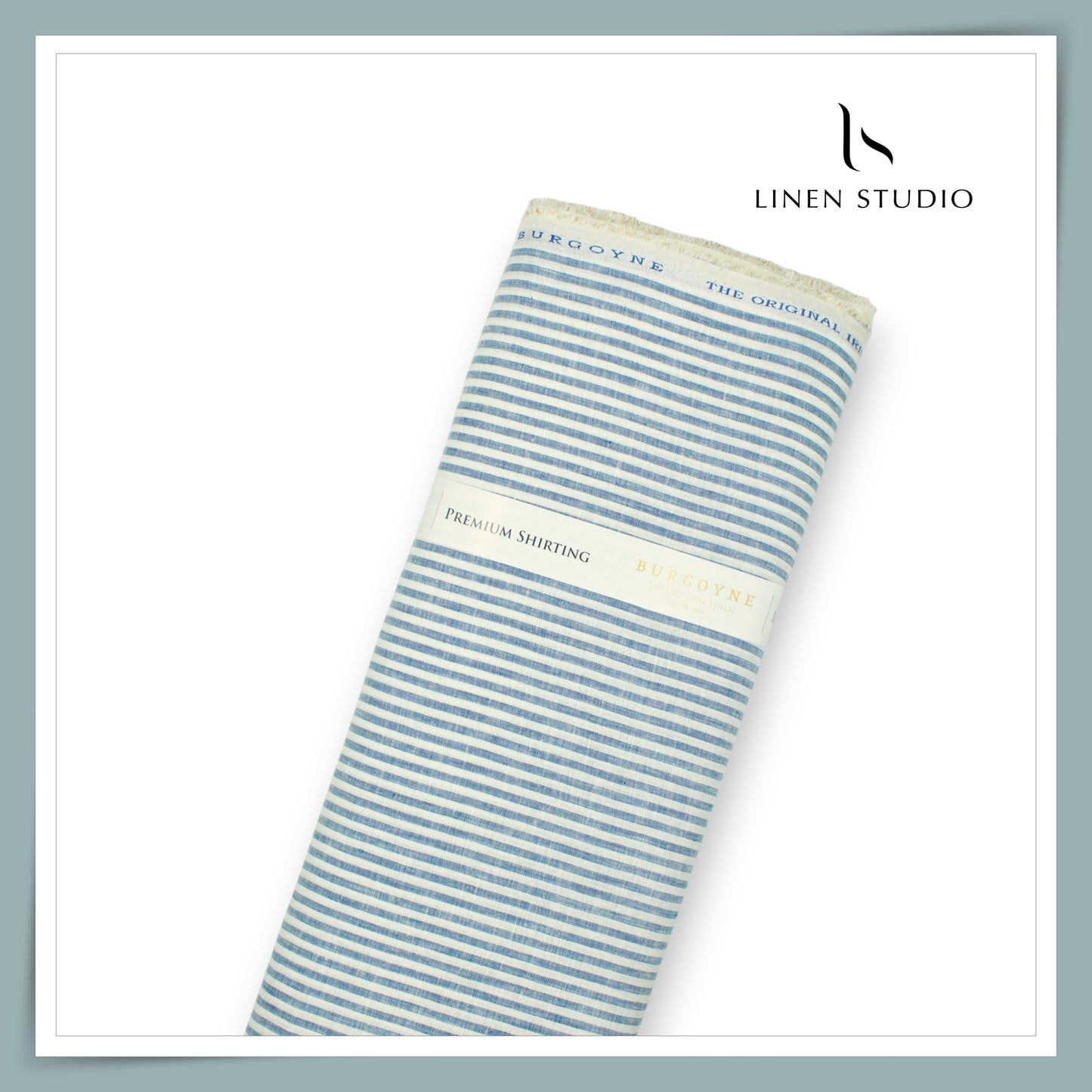 70 Lea Premium Pure Linen Shirting by Burgoyne Ireland - Soft Blue Stripes (NEW)