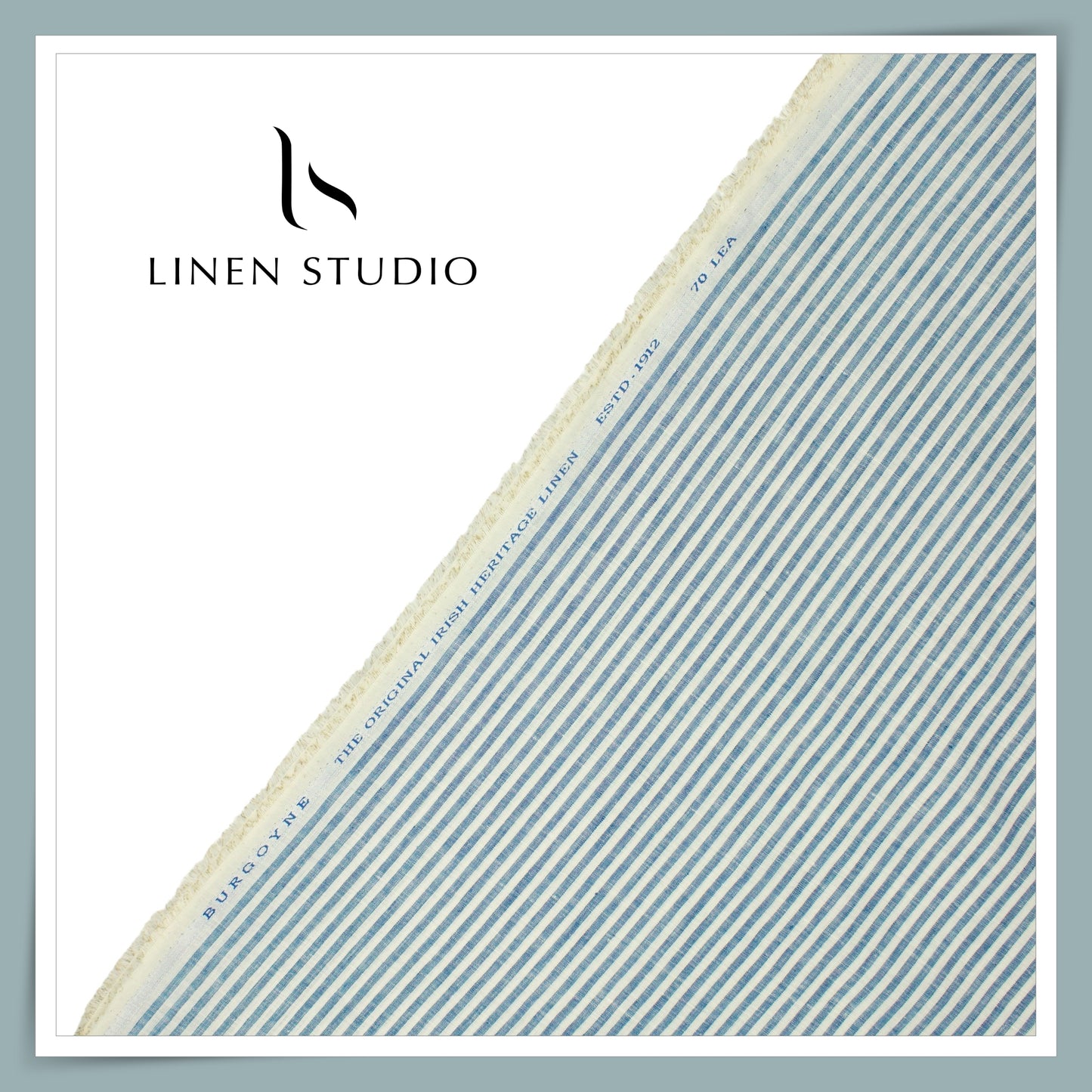70 Lea Premium Pure Linen Shirting by Burgoyne Ireland - Soft Blue Stripes (NEW)
