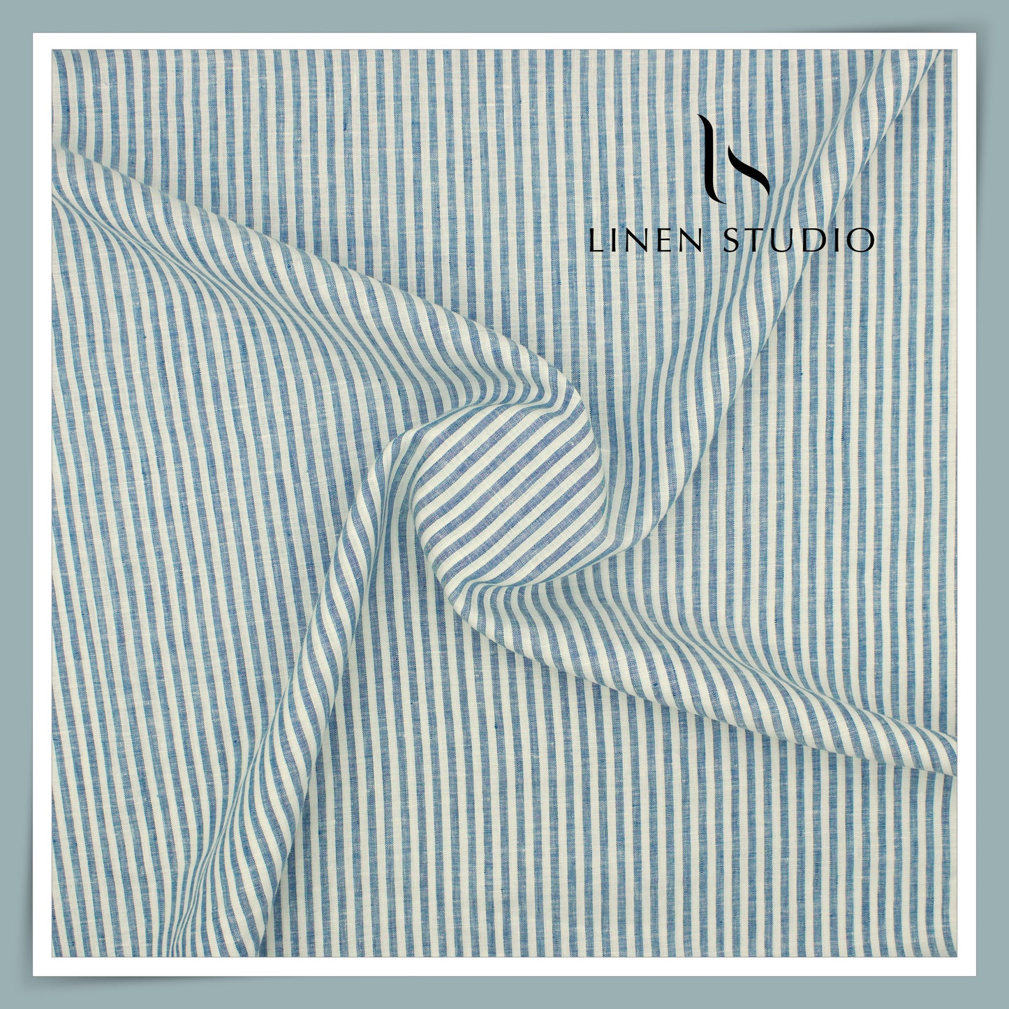 70 Lea Premium Pure Linen Shirting by Burgoyne Ireland - Soft Blue Stripes (NEW)