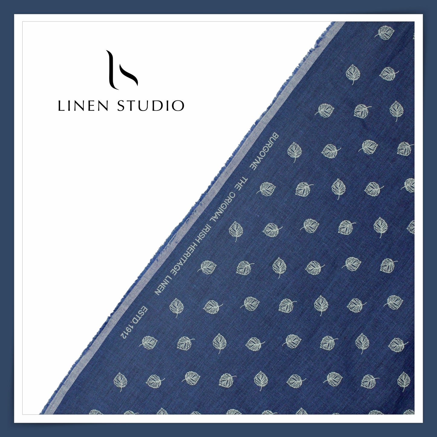 Burgoyne 70 Lea Premium Linen Printed Shirting - Rhino Blue Leaf (NEW)