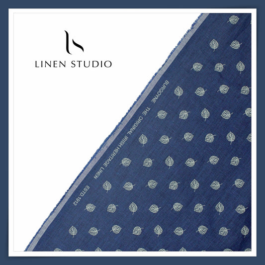 Burgoyne 70 Lea Premium Linen Printed Shirting - Rhino Blue Leaf (NEW)