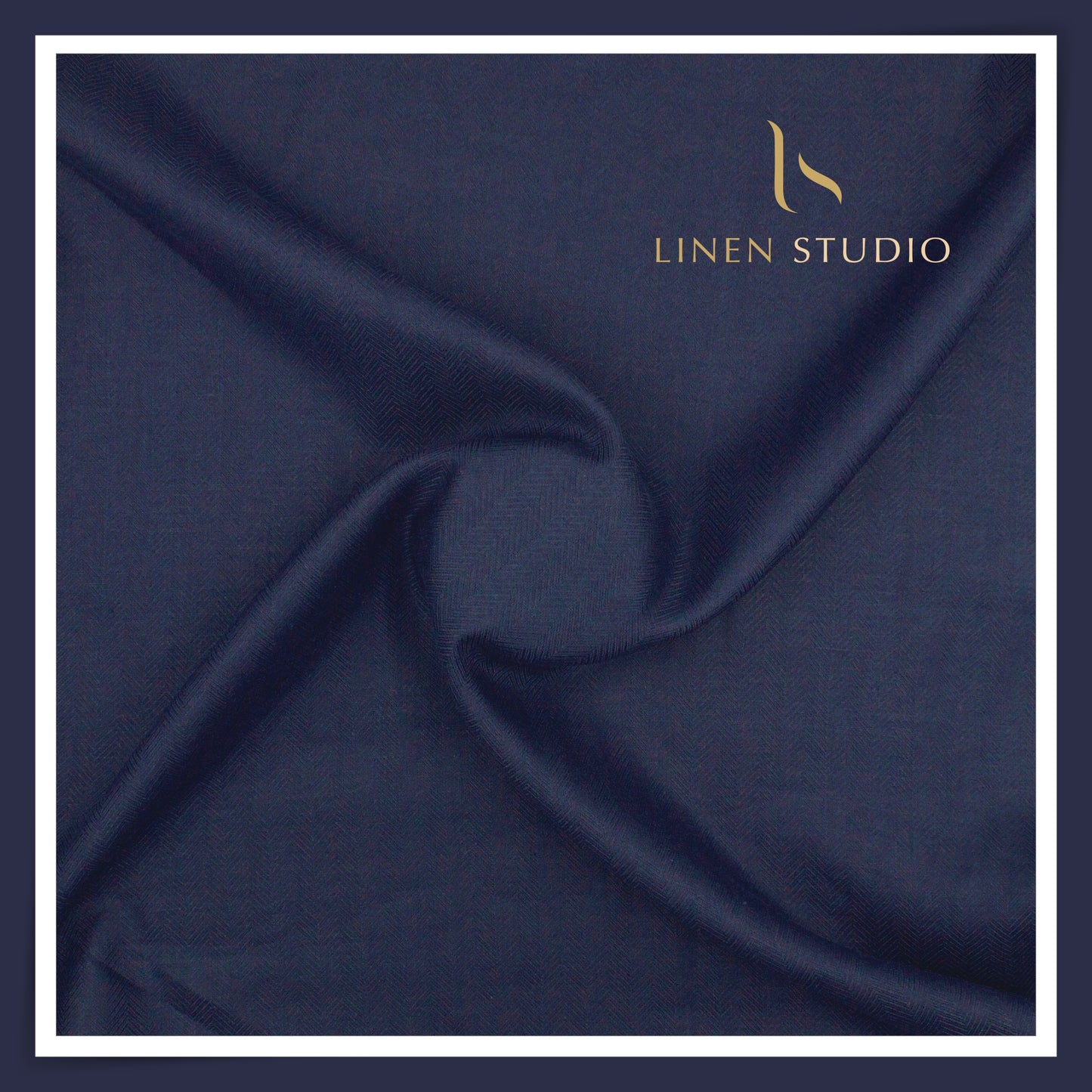 70 Lea Pure Linen Herringbone Design Shirting by Burgoyne - Royal Blue (NEW) (Zoom In) (Last Few Mtrs)
