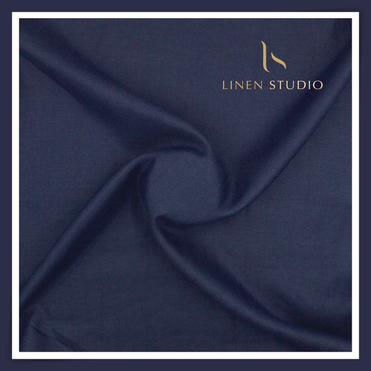 70 Lea Pure Linen Herringbone Design Shirting by Burgoyne - Royal Blue (NEW) (Zoom In) (Copy)