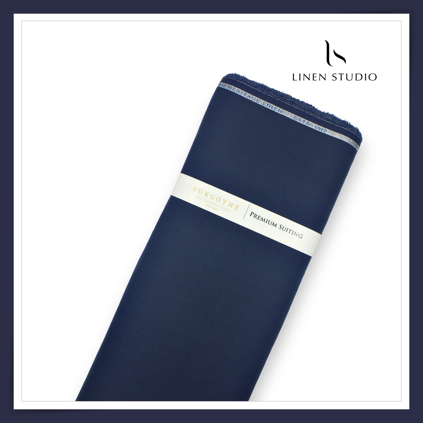 70 Lea Pure Linen Herringbone Design Shirting by Burgoyne - Royal Blue (NEW) (Zoom In) (Last Few Mtrs)