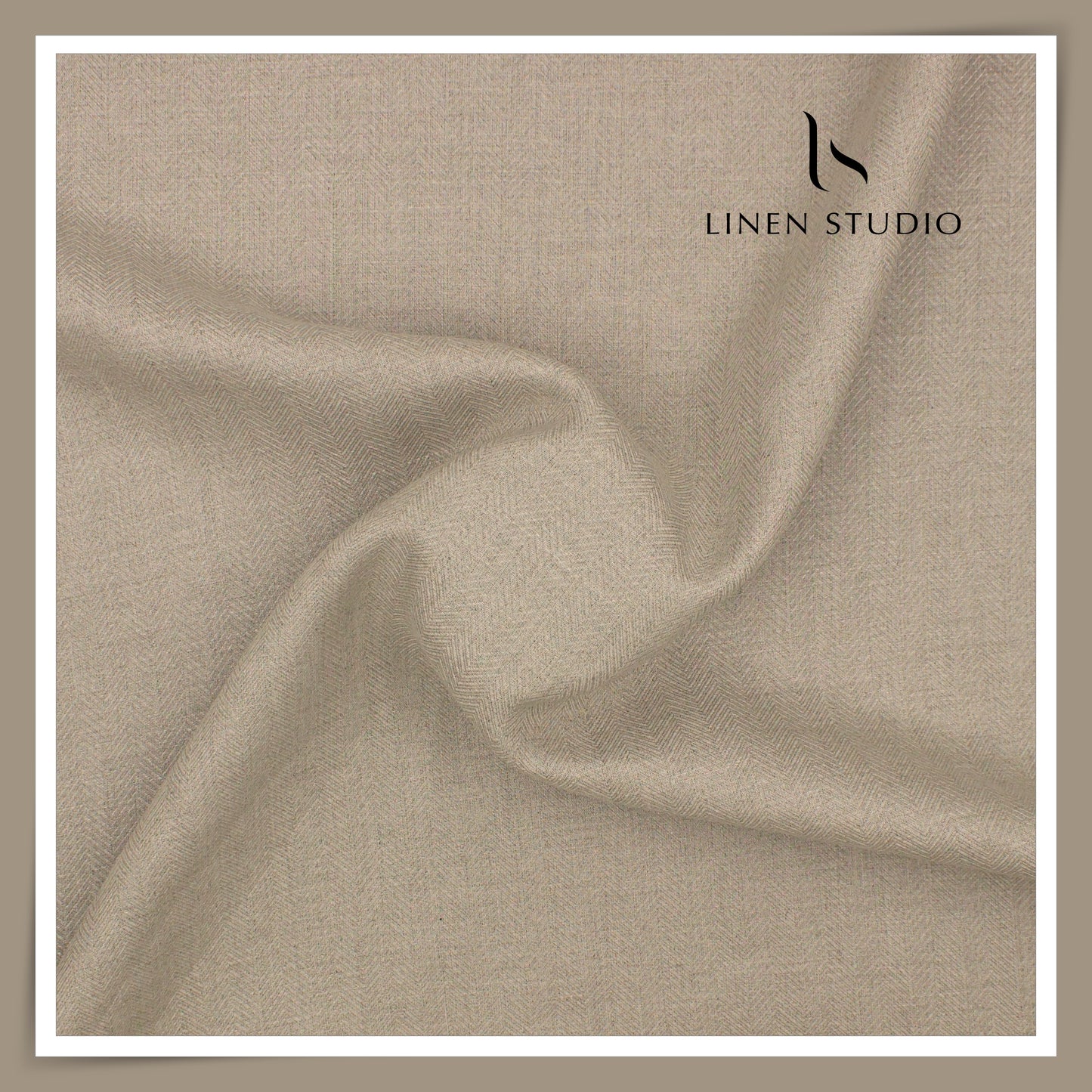 70 Lea Pure Linen Herringbone Design Shirting by Burgoyne - Natural (NEW) (Zoom In)