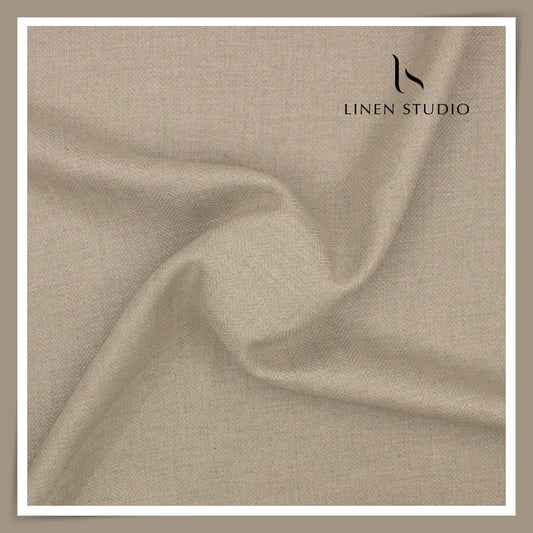 70 Lea Pure Linen Herringbone Design Shirting by Burgoyne - Natural (NEW) (Zoom In)