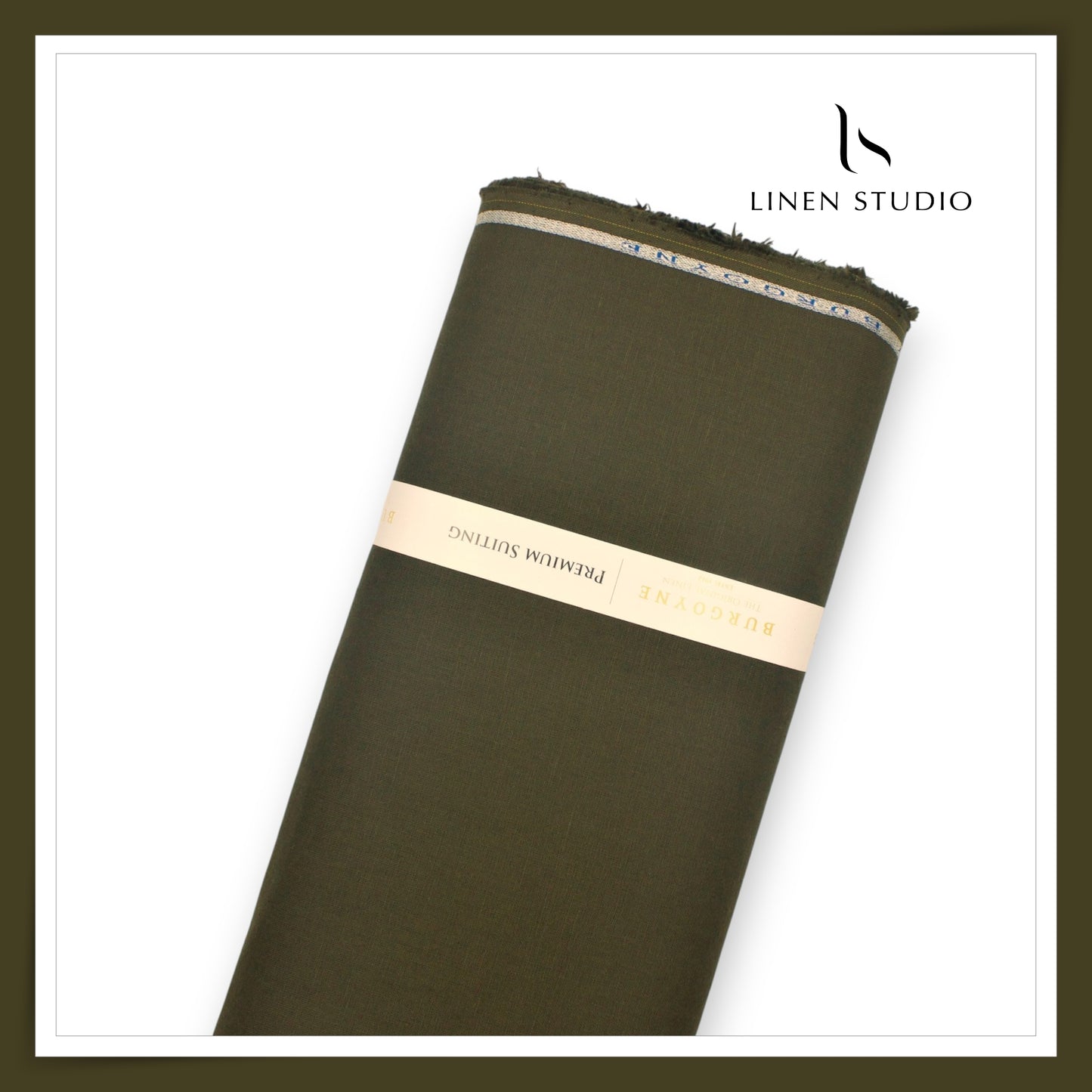 40 Lea Pure Linen Premium Suiting by Burgoyne Ireland - Olive Green (NEW)