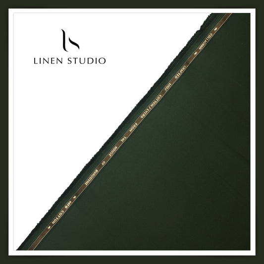 Cotton Dobby Lycra Suiting by Burgoyne Ireland - Metal Green (Zoom in)