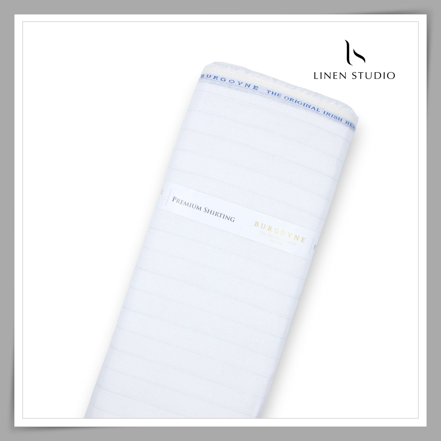 Burgoyne 60 Lea Netted Pure Linen White Shirting with Silver Lurex Stripes (NEW) (Zoom in)