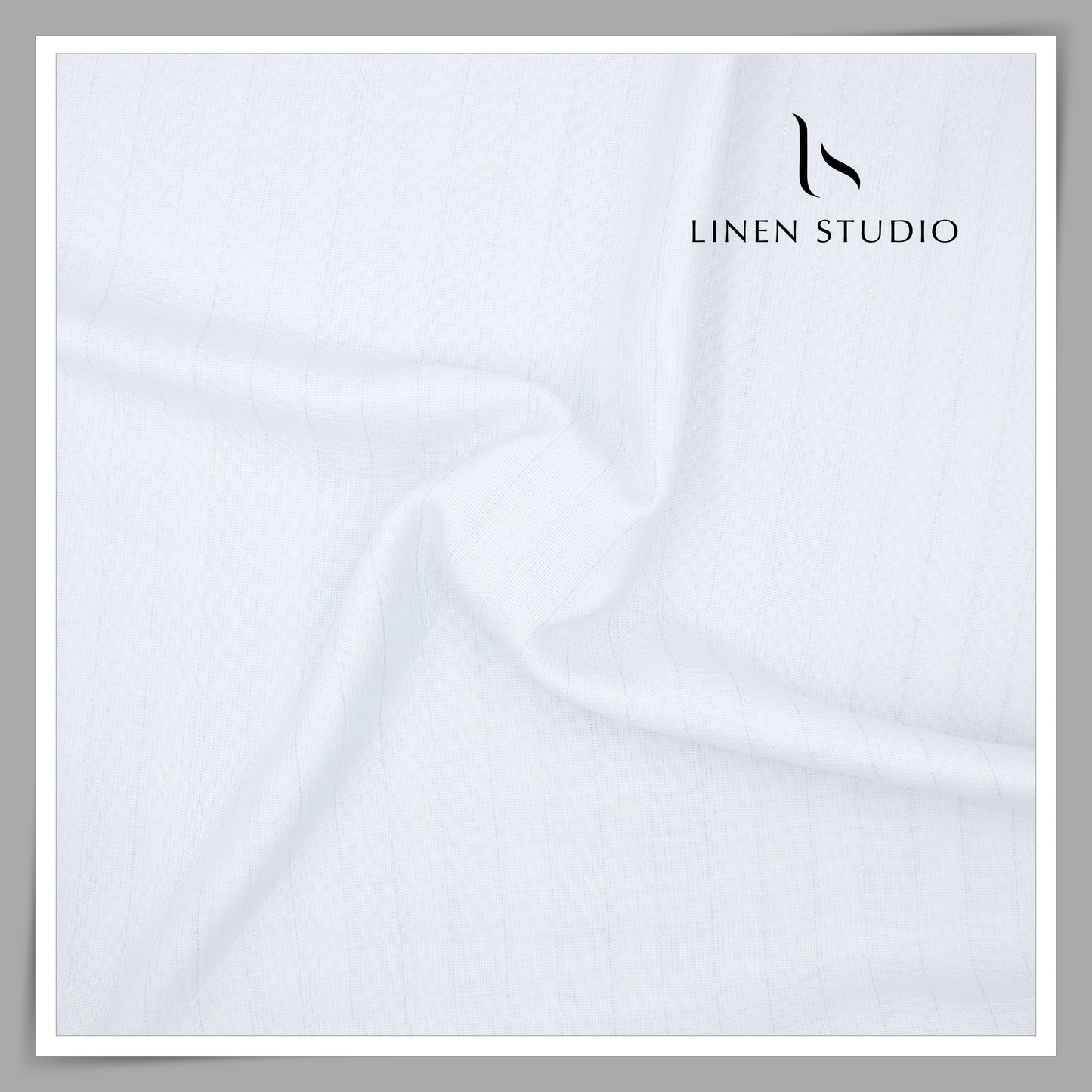 Burgoyne 60 Lea Netted Pure Linen White Shirting with Silver Lurex Stripes (NEW) (Zoom in)