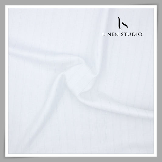 Burgoyne 60 Lea Netted Pure Linen White Shirting with Silver Lurex Stripes (NEW) (Zoom in)