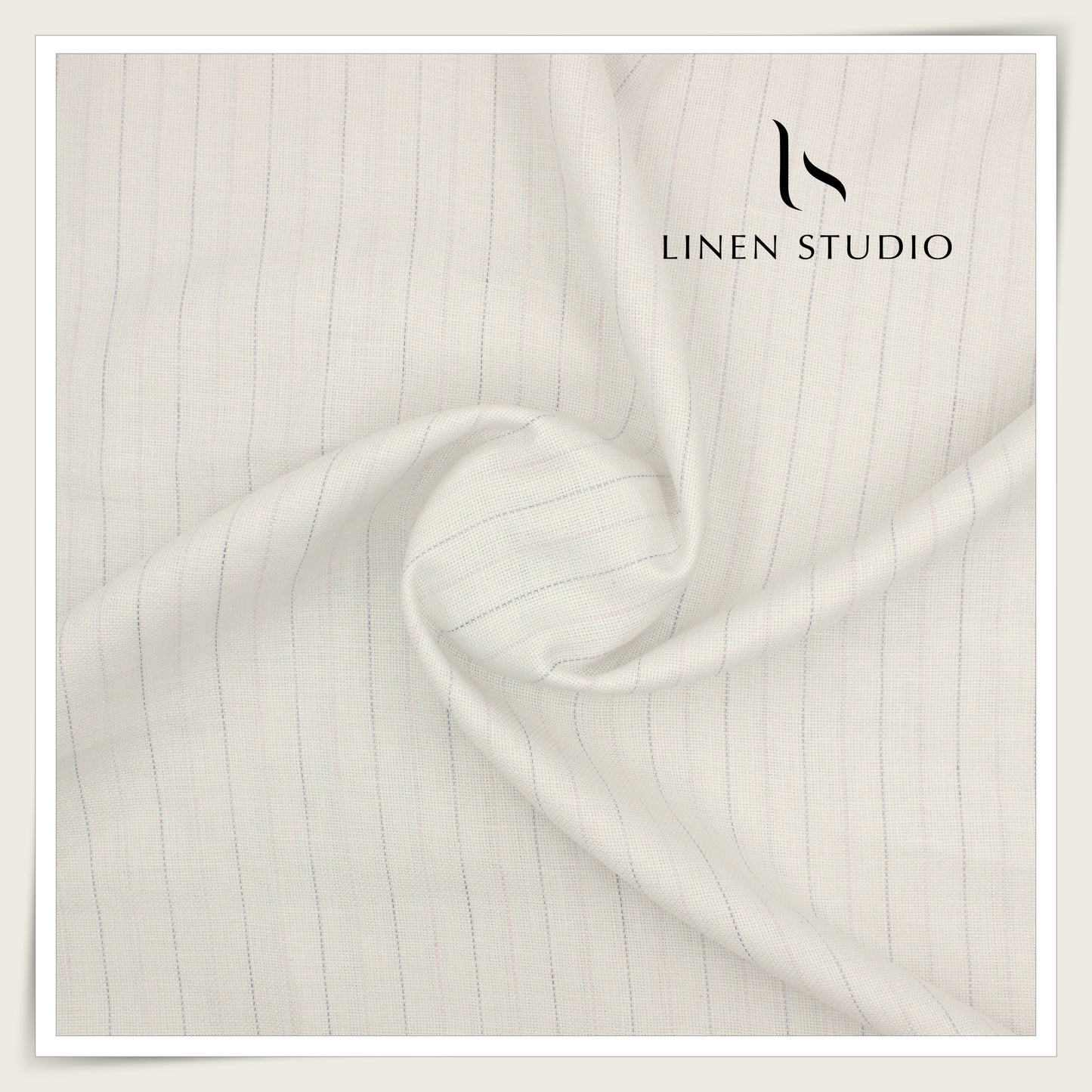 Burgoyne 60 Lea Netted Pure Linen Shirting - Cream with Grey/Pink Stripes (NEW) (Zoom in)