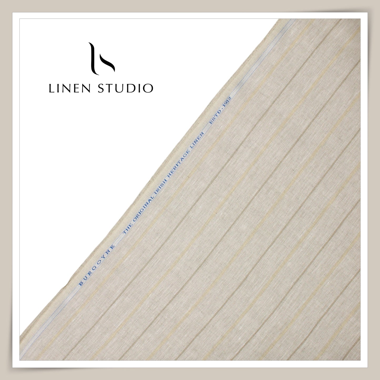 60 Lea Pure Linen Shirting by Burgoyne - Natural Light Brown Dual Stripes (NEW)