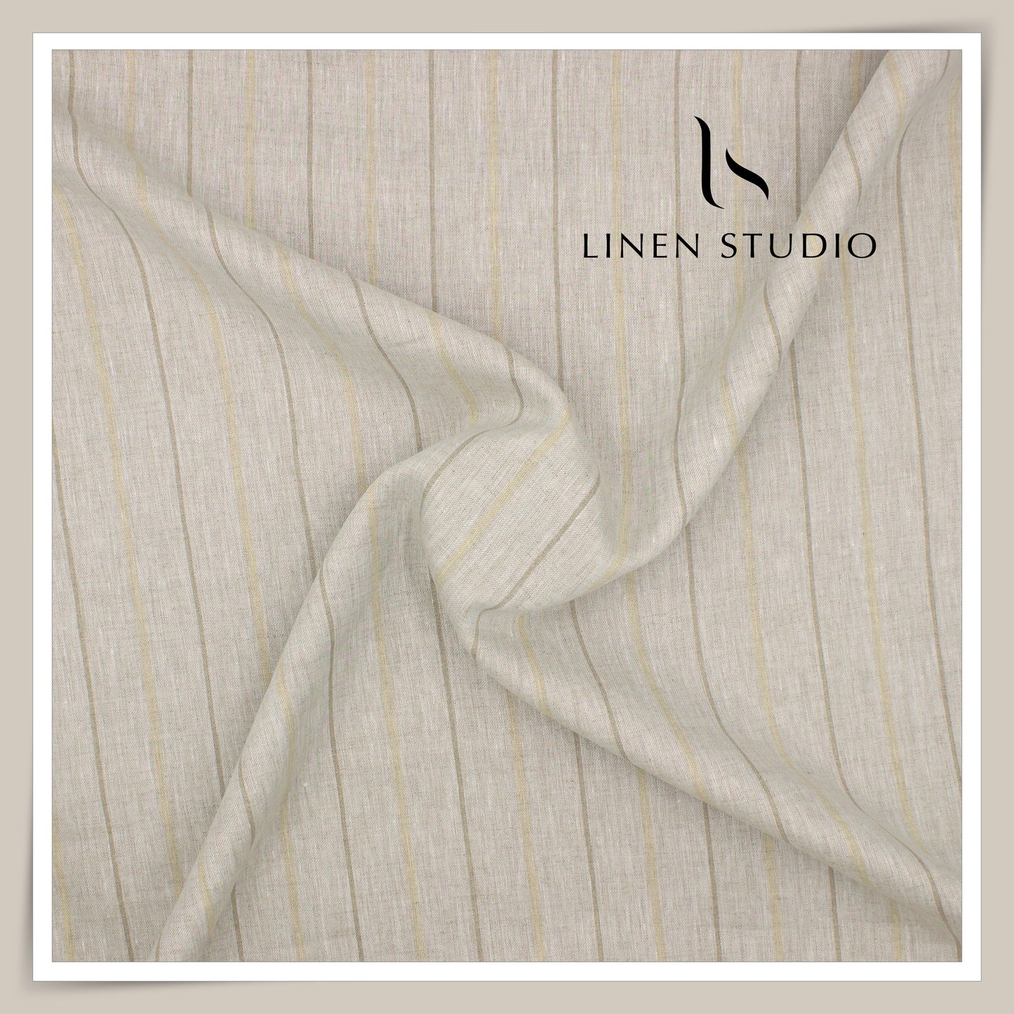 60 Lea Pure Linen Shirting by Burgoyne - Natural Light Brown Dual Stripes (NEW)