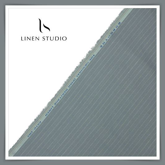 Burgoyne 60 Lea Pure Linen Shirting - Storm Grey Stripes (NEW)