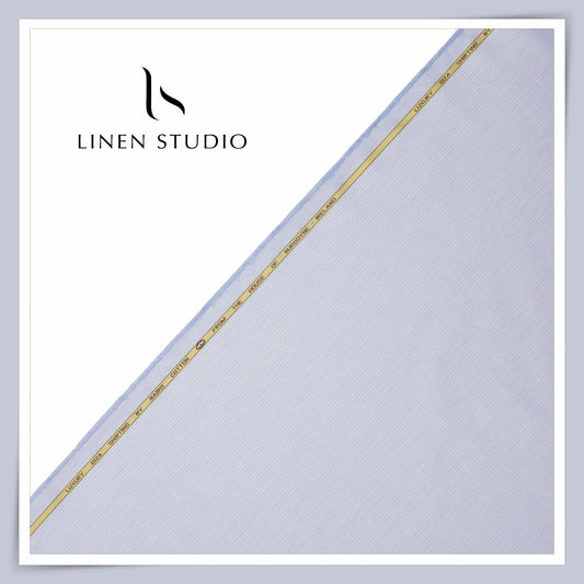 100% Finest Giza Cotton Shirting by Burgoyne - Blue Textured Stripes (NEW) (Zoom In)