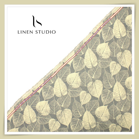 Burgoyne 70 Lea Premium Linen Digital Printed Shirting - Classic Grey Dual Leaf (NEW)