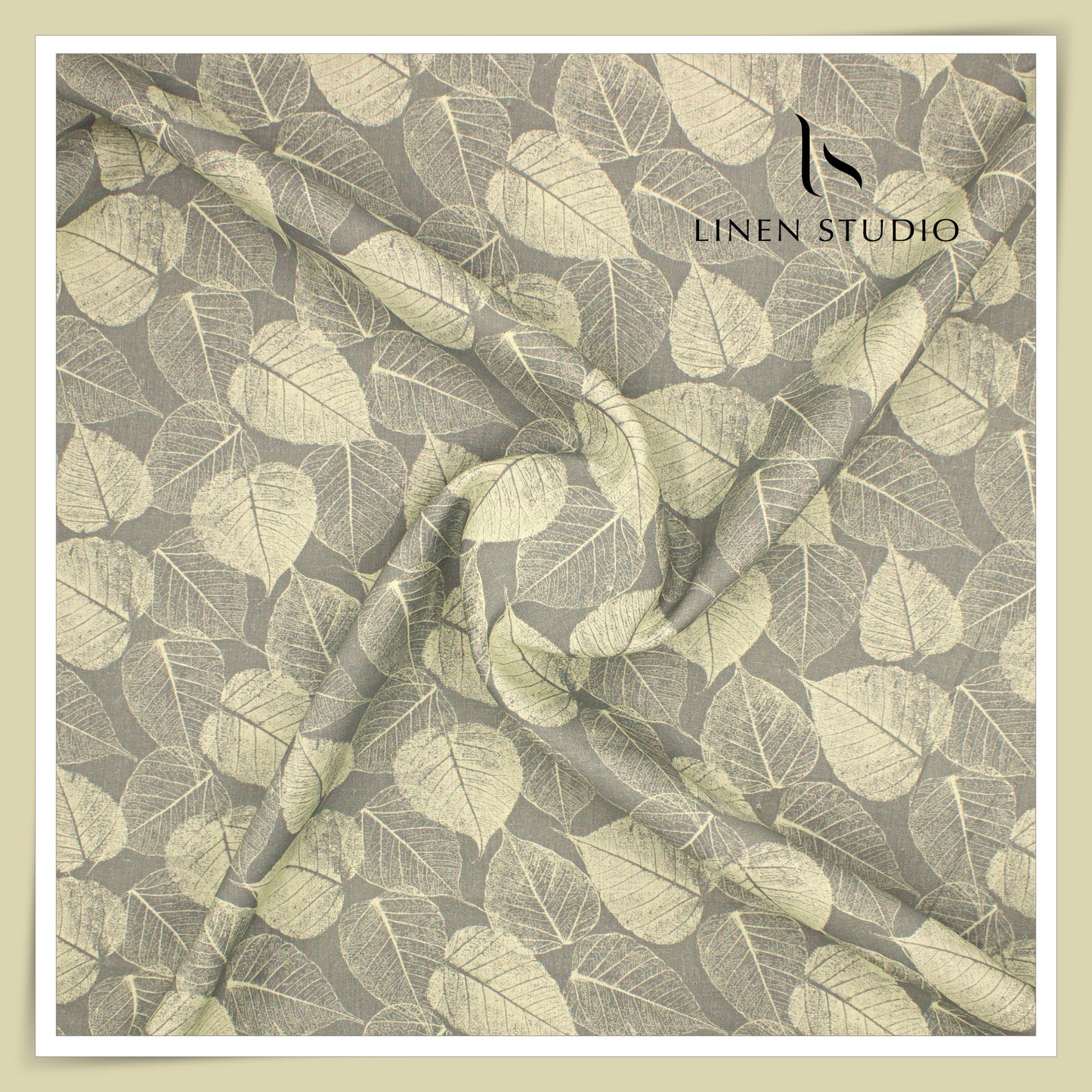 Burgoyne 70 Lea Premium Linen Digital Printed Shirting - Classic Grey Dual Leaf (NEW)