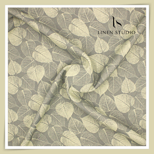 Burgoyne 70 Lea Premium Linen Digital Printed Shirting - Classic Grey Dual Leaf (NEW)
