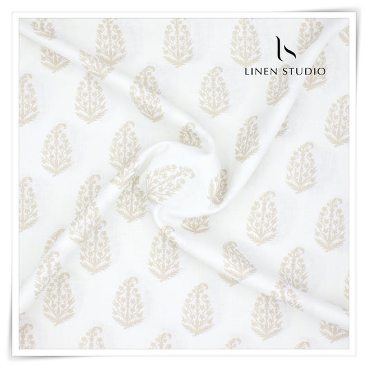 Burgoyne 70 Lea Premium Linen Digital Printed Shirting - White Ped (NEW)