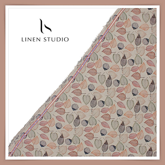 Burgoyne 70 Lea Premium Linen Digital Printed Shirting - Multicolour Leaf (NEW)