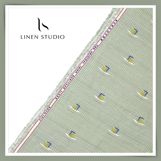 Burgoyne Pure Linen Digital Print - Abstract Green Stripes (60% SALE)