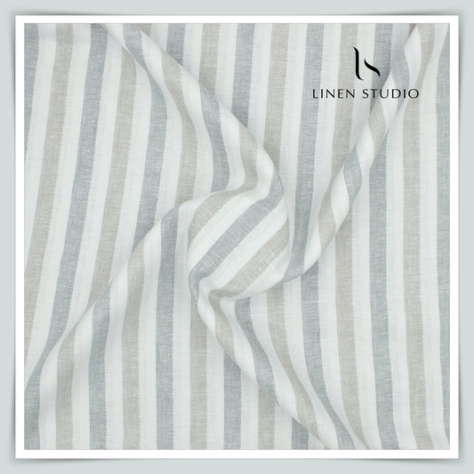 70 Lea Luxury Shirting by Burgoyne - White Fancy Stripes (NEW)