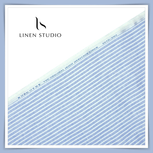 70 Lea Luxury Shirting by Burgoyne - Carolina Blue Stripes (NEW)