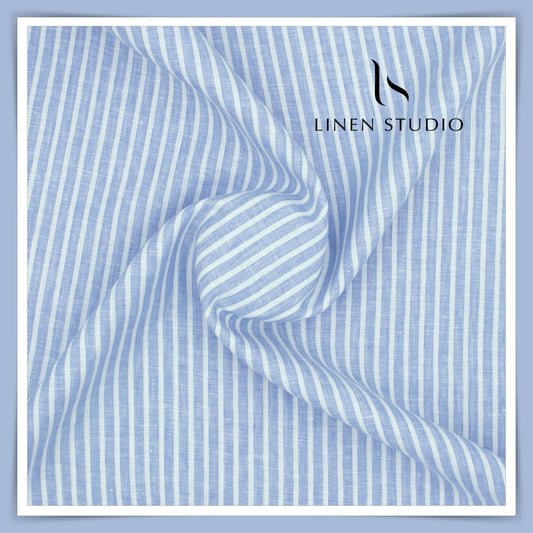70 Lea Luxury Shirting by Burgoyne - Carolina Blue Stripes (NEW)