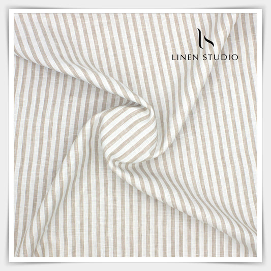 70 Lea Luxury Shirting by Burgoyne - Off White Natural Stripes (NEW)