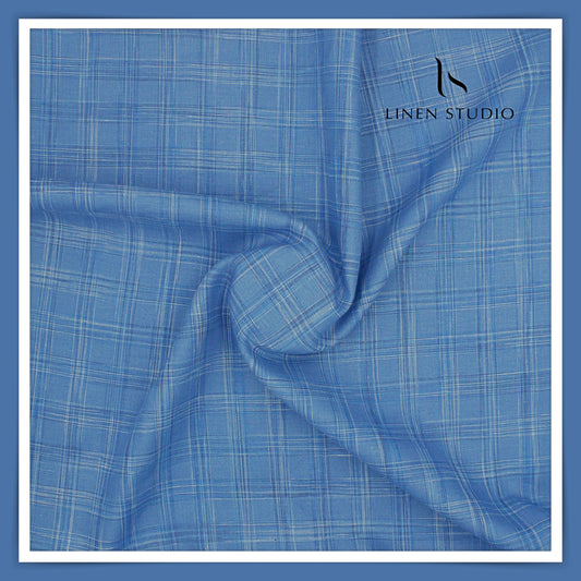 70 Lea Luxury Shirting by Burgoyne - Cool Blue Checks (NEW)