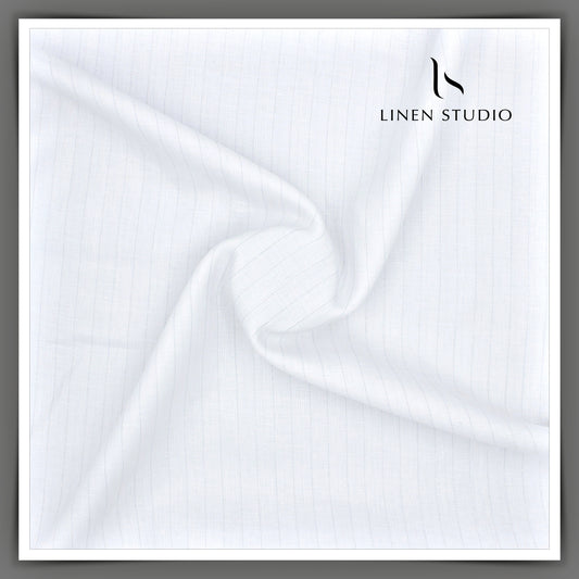 70 Lea Luxury Shirting by Burgoyne - White Stripes with Silver Zari (Zoom In) (NEW)
