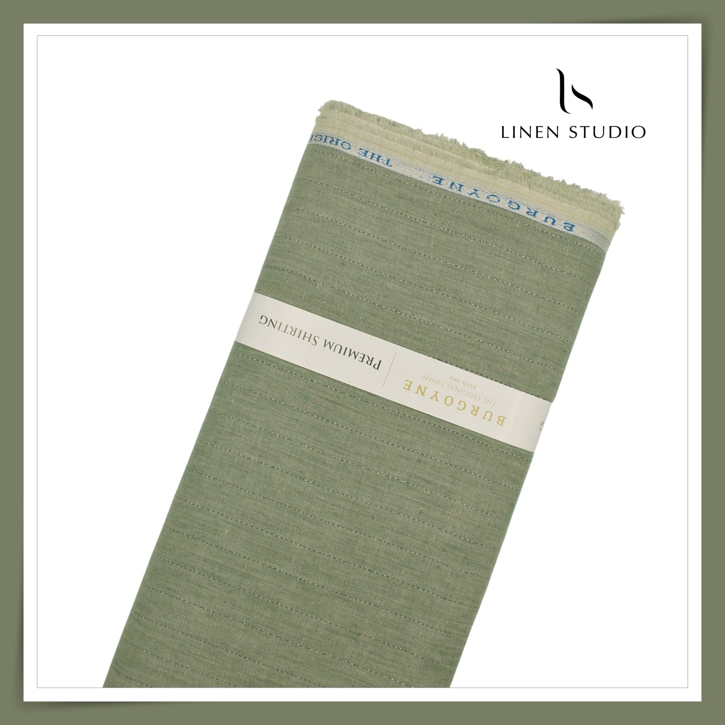 Burgoyne 60 Lea Pure Linen Shirting - Sage Green Black Stripes with Silver Zari (NEW) (Zoom In)