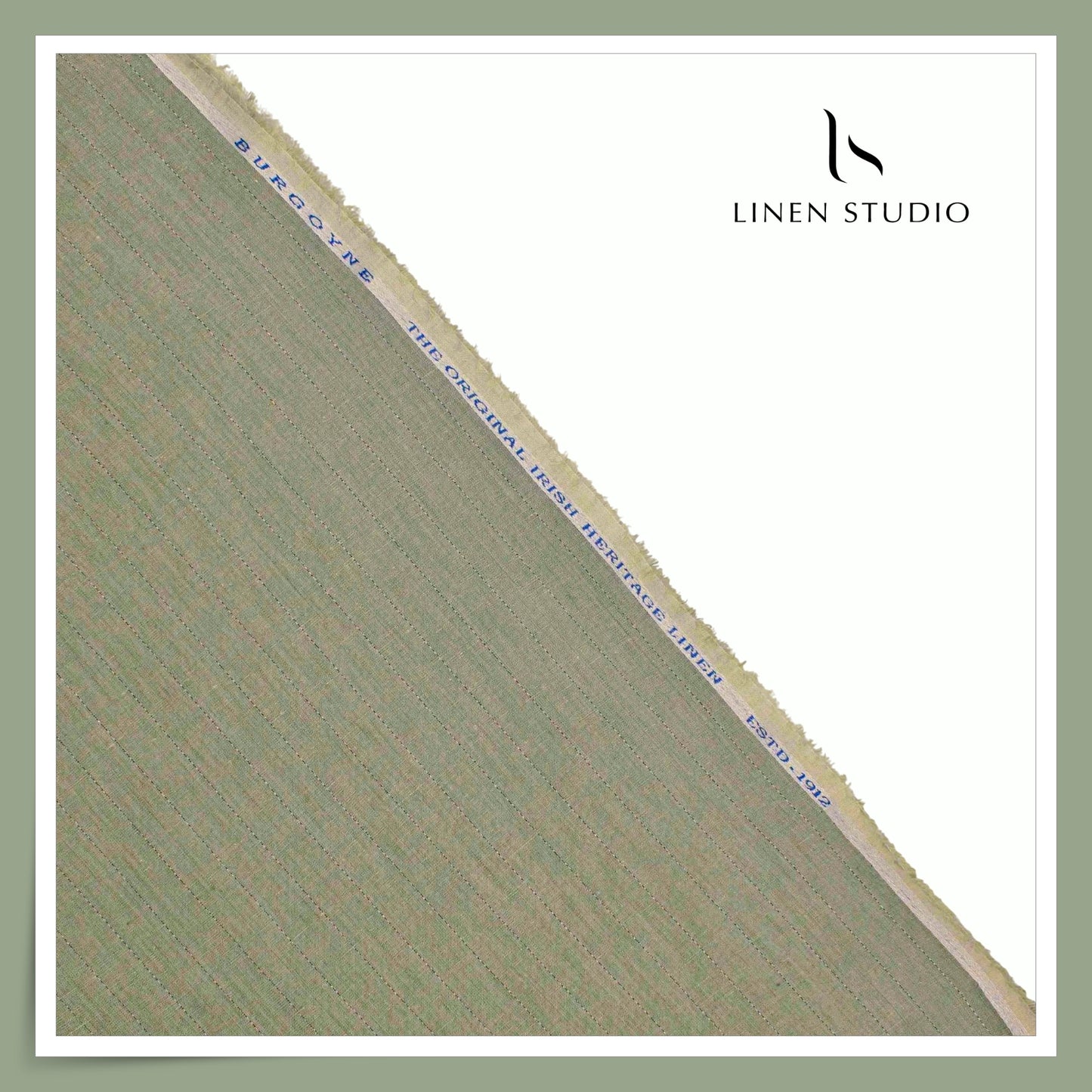 Burgoyne 60 Lea Pure Linen Shirting - Sage Green Silver Zari Stripes (NEW) (Zoom In)