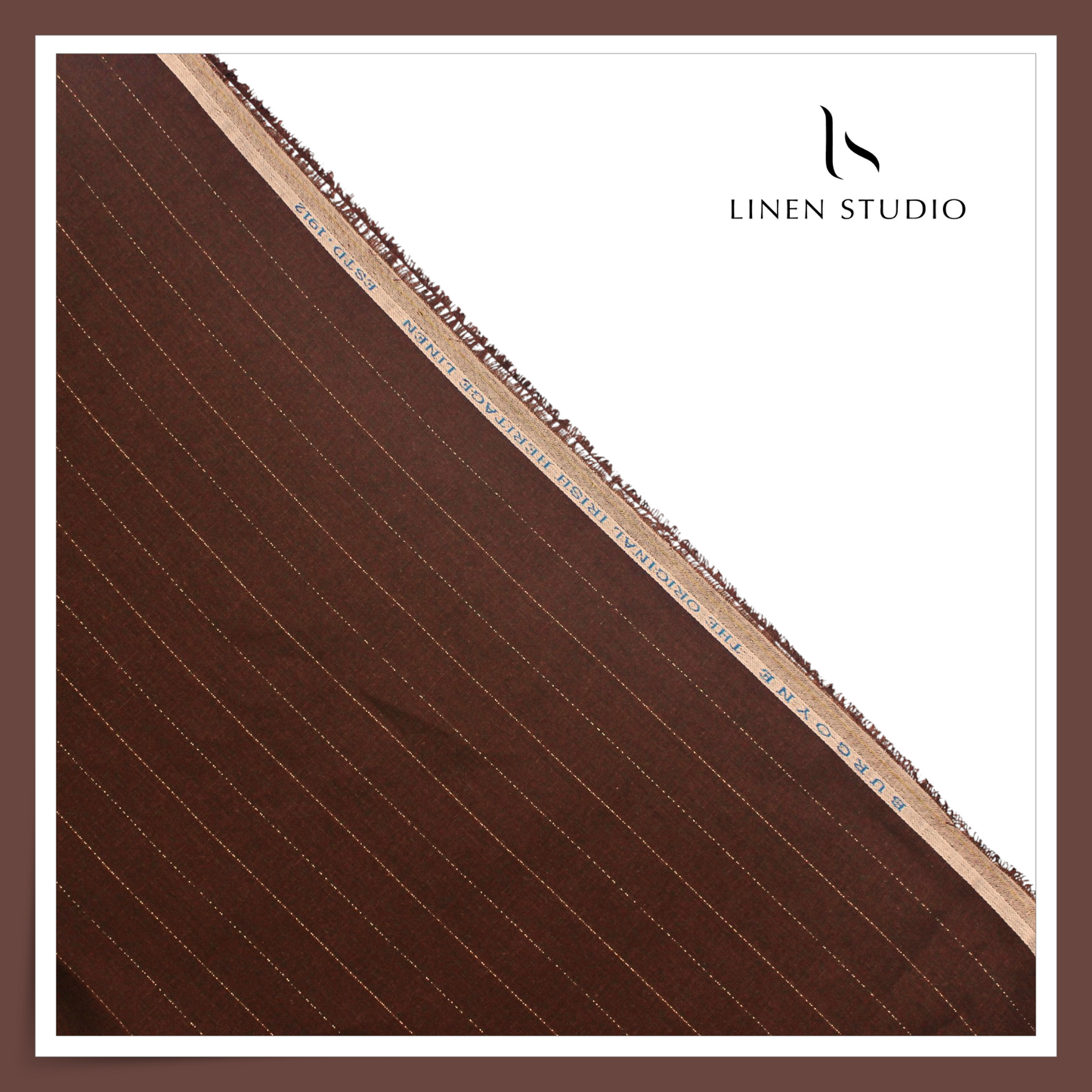 Burgoyne 60 Lea Pure Linen Shirting - Crater Brown Gold Zari Stripes (NEW) (Zoom In)