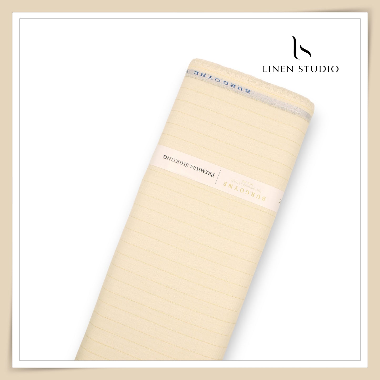 Burgoyne 60 Lea Pure Linen Lurex Shirting - Cream with Golden Zari & Dobby (NEW) (Zoom In)