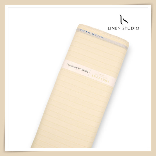Burgoyne 60 Lea Pure Linen Lurex Shirting - Cream with Golden Zari & Dobby (NEW) (Zoom In)