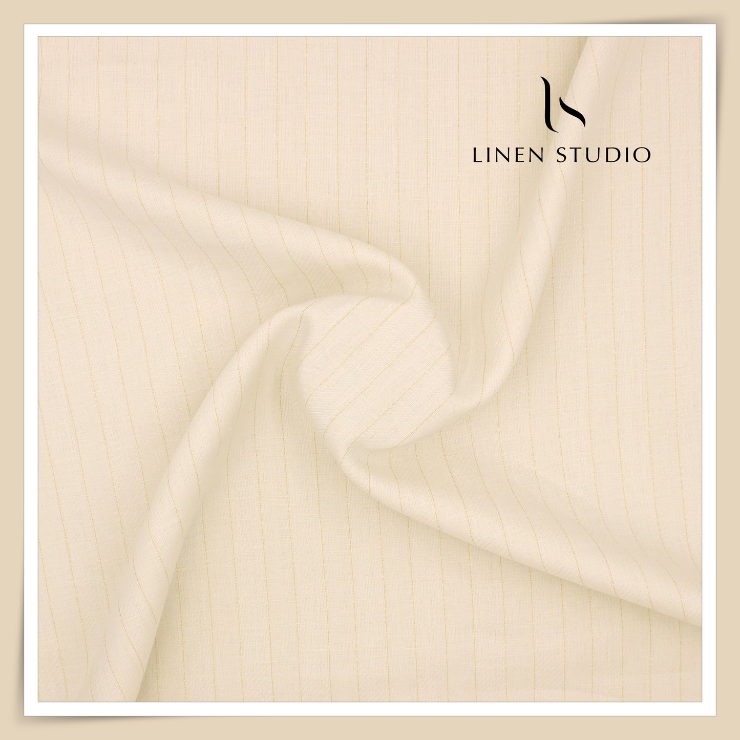 Burgoyne 60 Lea Pure Linen Lurex Shirting - Cream with Golden Zari & Dobby (NEW) (Zoom In)