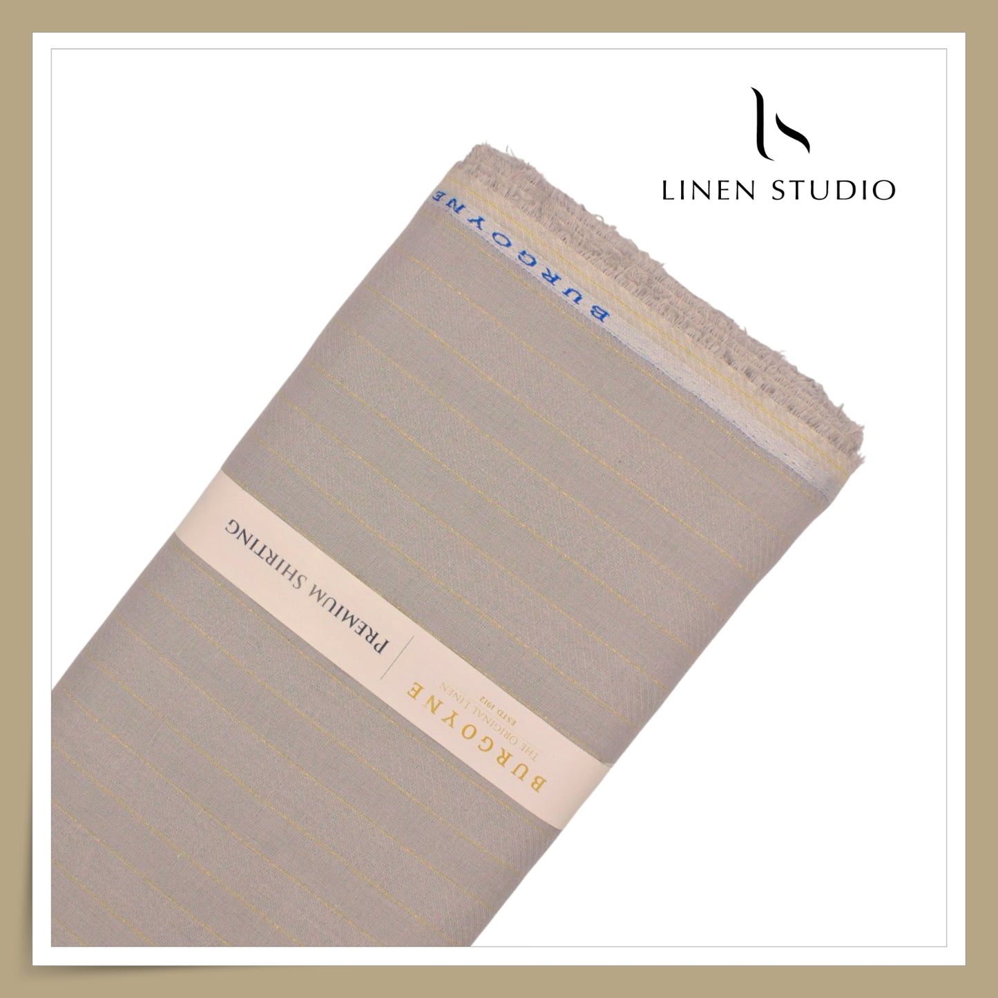 Burgoyne 60 Lea Pure Linen Shirting - Silver Chalice Gold Zari Stripes (NEW) (Zoom In)