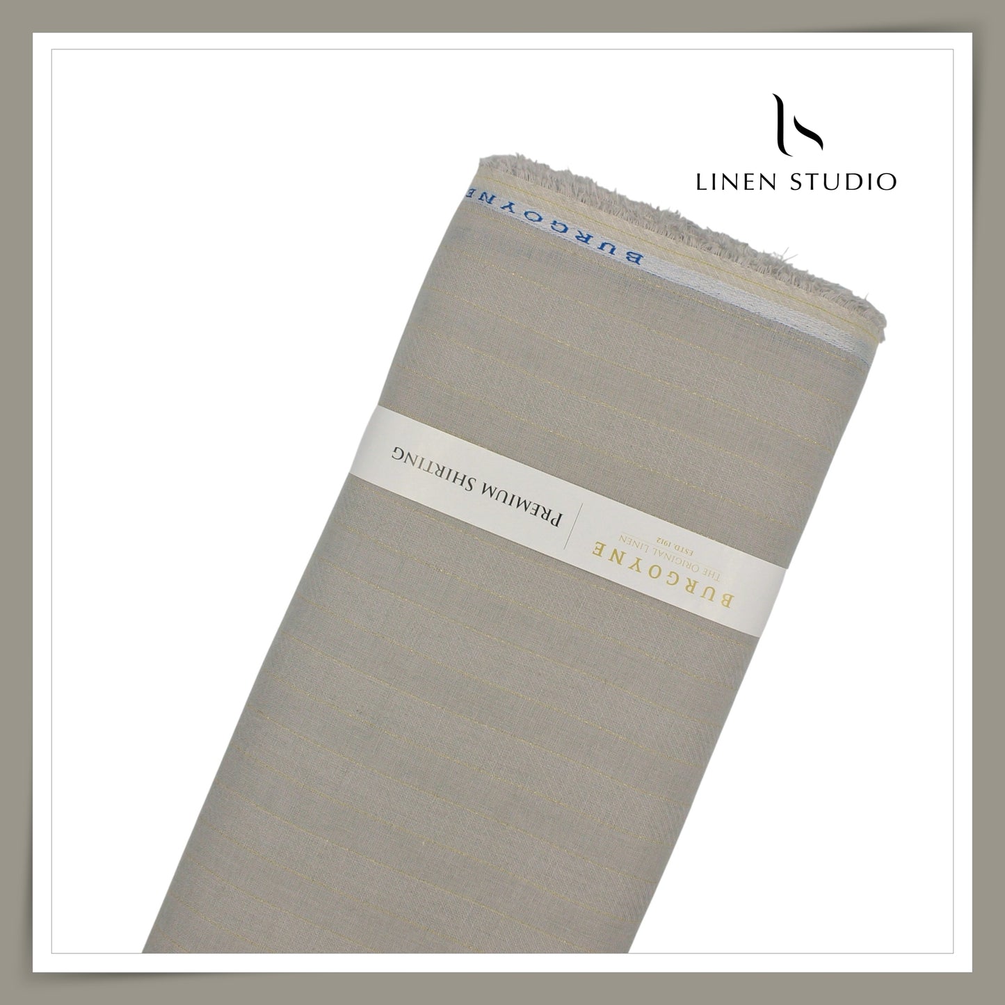 Burgoyne 60 Lea Pure Linen Shirting - Grey with Gold Zari Textured Stripes (NEW) (Zoom In)