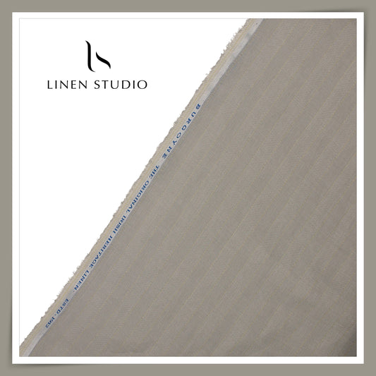 Burgoyne 60 Lea Pure Linen Shirting - Grey with Gold Zari Textured Stripes (NEW) (Zoom In)