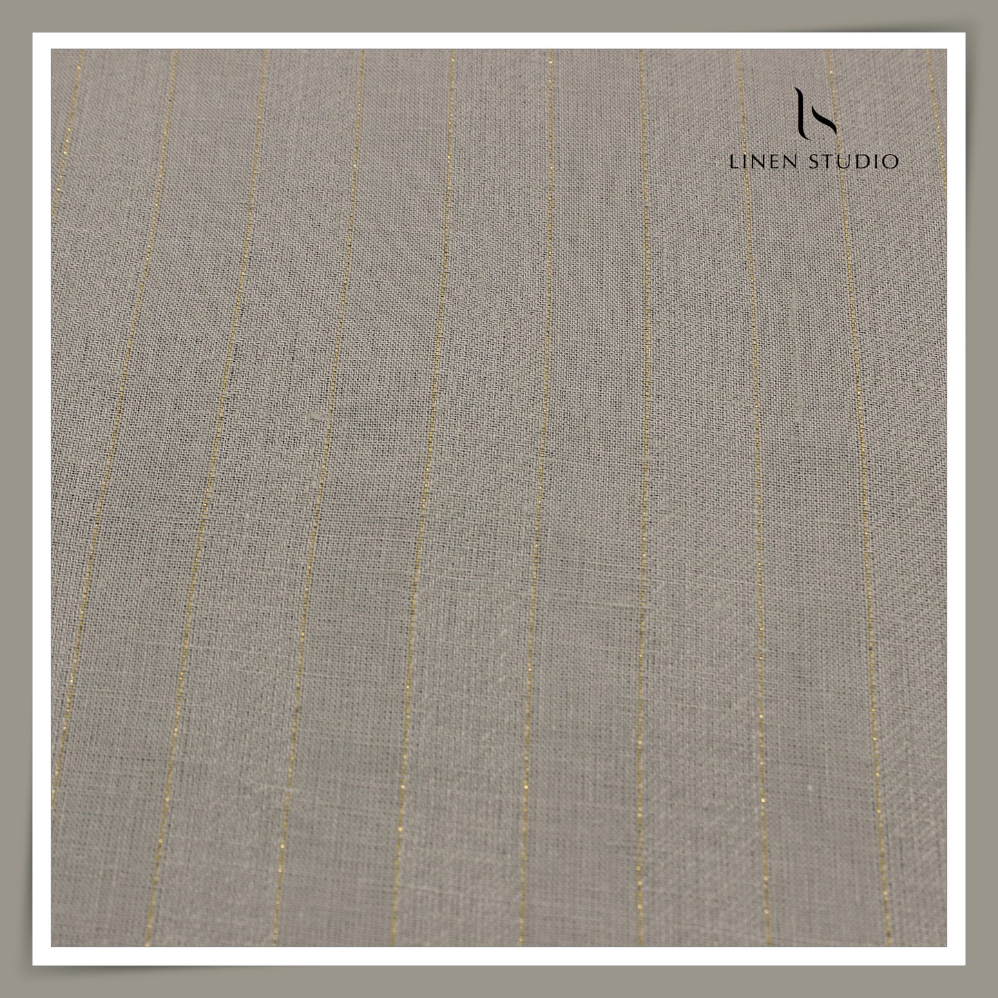 Burgoyne 60 Lea Pure Linen Shirting - Grey with Gold Zari Textured Stripes (NEW) (Zoom In)